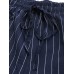 Women High Elastic Waist Striped Loose Cotton Harem Pants