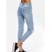 Casual Women Ripped Hole Mid Rise Cropped Jeans