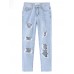 Casual Women Ripped Hole Mid Rise Cropped Jeans