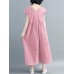 Women Short Sleeve O-neck Wide Leg Pant Loose Casual Plaid Jumpsuit