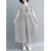 Women Short Sleeve O-neck Wide Leg Pant Loose Casual Plaid Jumpsuit