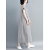 Women Short Sleeve O-neck Wide Leg Pant Loose Casual Plaid Jumpsuit