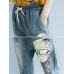 Women Patchwork Cartoon Loose Elastic Waist Denim Jeans