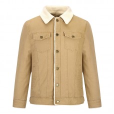 Mens Fleece Liner Thick Warm Chest Pockets Single Breasted Winter Jacket