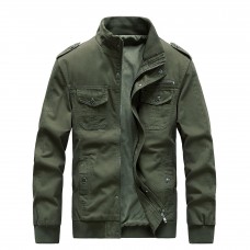 Mens Cotton Outdoor Casual Stand Collar Multi-pocket Autumn Jacket