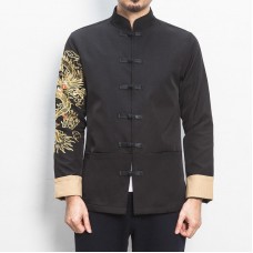Mens Chinese Style Embroidery Printed Mandarin Collar Vintage Chic Jacket
