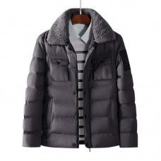 Mens Winter Thick Warm Fur Lapel Quilted Padded Jacket