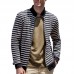 Mens Striped Printing Autumn Stand Collar Jacket Cotton Zipper Sweaters