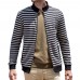 Mens Striped Printing Autumn Stand Collar Jacket Cotton Zipper Sweaters