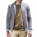 Mens Striped Printing Autumn Stand Collar Jacket Cotton Zipper Sweaters