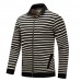Mens Striped Printing Autumn Stand Collar Jacket Cotton Zipper Sweaters