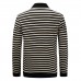 Mens Striped Printing Autumn Stand Collar Jacket Cotton Zipper Sweaters