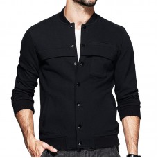 Mens Fashion Casual Solid Color Single-breasted Baseball Jacket