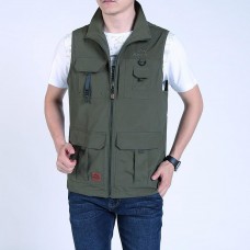Mens Fashion Multi Pockets Solid Color Loose Fit Casual Vest