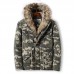 Mens Camo Printing Thick Faux Fur Collar Winter Jacket Casual Coat