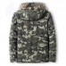 Mens Camo Printing Thick Faux Fur Collar Winter Jacket Casual Coat