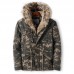 Mens Camo Printing Thick Faux Fur Collar Winter Jacket Casual Coat