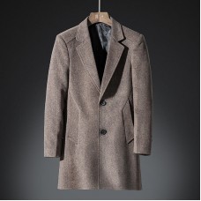 Mens Wool Business Mid-long Casual Suit Collar Single-breasted Trench Coats