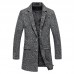 Mens Mid Long Solid Color Single Breasted Slim Fit Casual Business Woollen Trench Coat