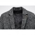 Mens Mid Long Solid Color Single Breasted Slim Fit Casual Business Woollen Trench Coat