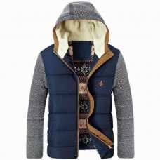 Thickened Windproof Warm Coat Casual Cotton Padded Hooded Patchwork Jacket