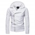 Men Zipper Hooded Pocket Decoration Leather Jacket