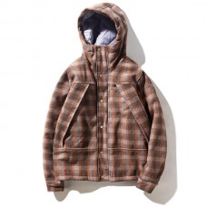 Mens Plaid Checkered Thick Warm Hooded Winter Fashion Jackets