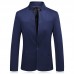 Mens Cotton Slim Fit One Button Stand Collar Solid Color Stylish Blazers Jacket