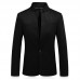 Mens Cotton Slim Fit One Button Stand Collar Solid Color Stylish Blazers Jacket