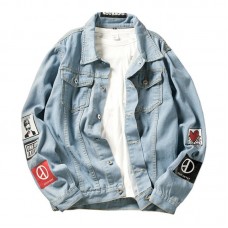 Mens Denim Coats Spring Autumn Casual Turn Down Collar Jacket