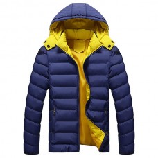 Winter Thick Warm Hooded Padded Cotton Contrast Color Zipper Jackets for Men