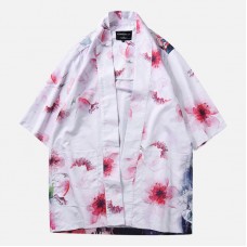 Retro Japanese Harajuku Cardigan Robe Flower Printing Lovers Sunscreen Coats