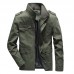 Mens Military Multi Pockets Epaulet Solid Color Cotton Cargo Work Jacket