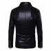 Men Zipper Buckle Turn-down Collar Leather Jacket