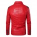 Men Zipper Buckle Turn-down Collar Leather Jacket