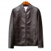 Mens Casual Stand Collar Long Sleeve Business Leather Jacket