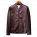 Mens Casual Stand Collar Long Sleeve Business Leather Jacket
