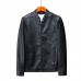 Mens Casual Stand Collar Long Sleeve Business Leather Jacket