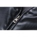 Mens Casual Stand Collar Long Sleeve Business Leather Jacket