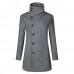 Mens Mid Long Asymmetric Placket Slim Fit Stylish Stand Collar Woolen Jackets