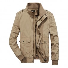 Mens Outdoor Cotton Stand Color Autumn Casual Epaulet Cargo Jacket