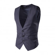 Mens Three Buttons Business Slim Fit Solid Color Casual Vest