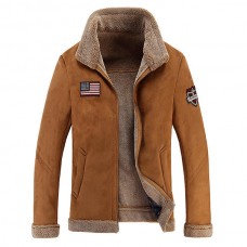Mens Thick Winter Fashion Coat Stand Collar Shearling Jacket