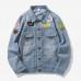 Mens Fashionable Patches Badge Embroidery Denim Jacket