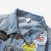 Mens Fashionable Patches Badge Embroidery Denim Jacket