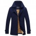 Winter Mens Mid Long Cotton Stylish Jacket Plus Velvet Thick Solid Color Single Breasted Coat