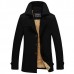 Winter Mens Mid Long Cotton Stylish Jacket Plus Velvet Thick Solid Color Single Breasted Coat