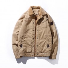 Mens Turn Down Collar Thick Fleece Warm Winter Jacket Casual Coats