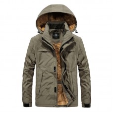 Mens Winter Mid-long Thick Warm Fleece Outdoor Hooded Jacket Windbreaker