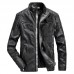 Mens Vintage Faux Leather Motorcycle Jacket Thick Warm PU Biker Jacket